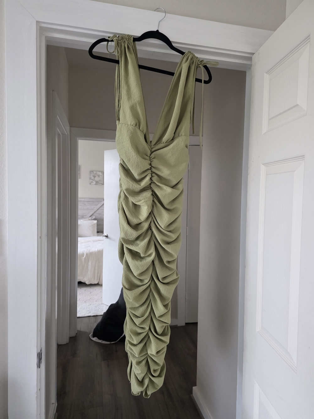PrettyLittleThing Sage Green Ruched Midi Dress